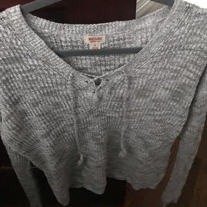 super cute gray-toned lace up sweater